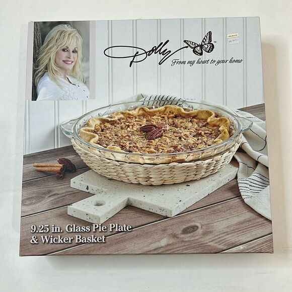 Dolly Glass Pie Plate & Wicker Basket 9.25 Inches From My Heart To Your Home New - Picture 1 of 5